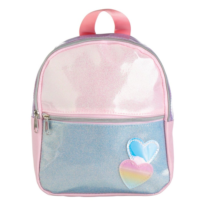 Gyermek hátizsák, Holografikus Mintás, Csillogó, Rózsaszín ezüst, Méretek 20x7x23 cm