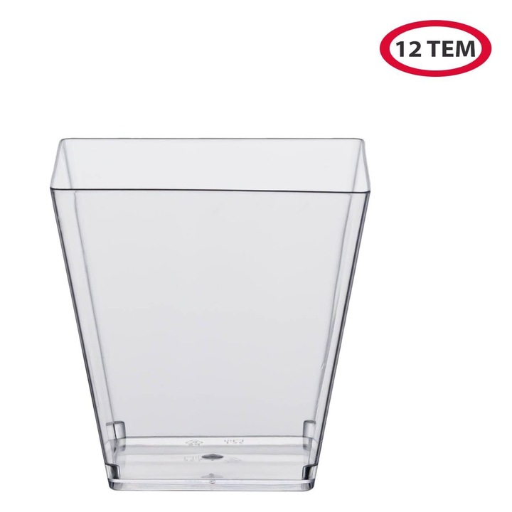 Set Boluri Reutilizabile, Model Patrat, Plastic Transparent, Capacitate 240ml, 12 Bucati