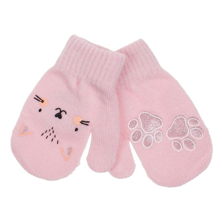 Manusi roz cu un deget labute pisica cu glitter pentru fete 0-12 luni