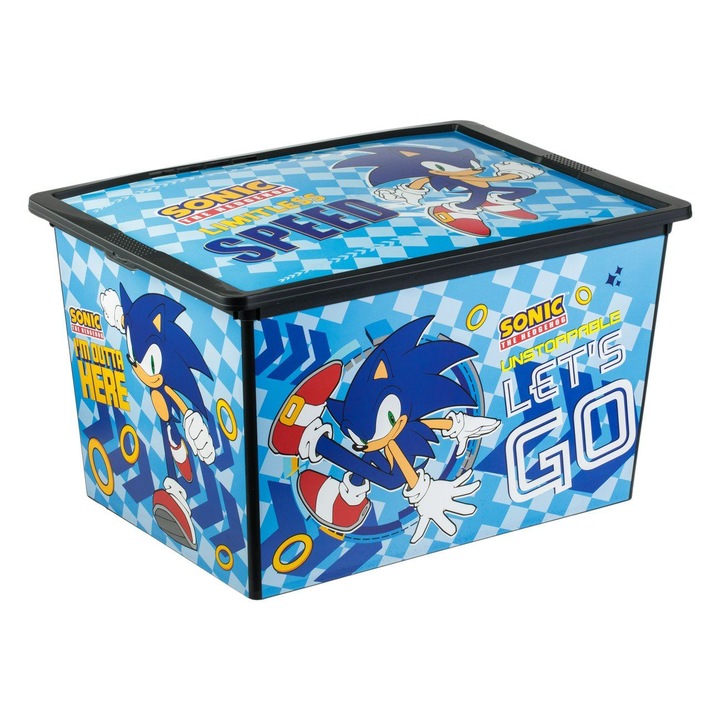 Кутия за съхранение на играчки, Sonic, капак и колела, синя, размери 52,5x37x31 см, капацитет 50 л