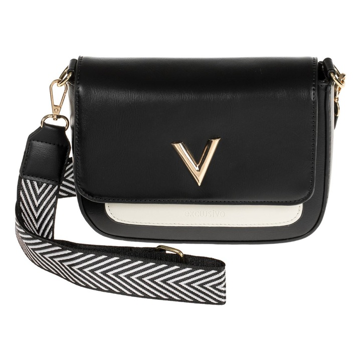 Matt fekete Crossbody válltáska széles pánttal, női, 21x8x15cm