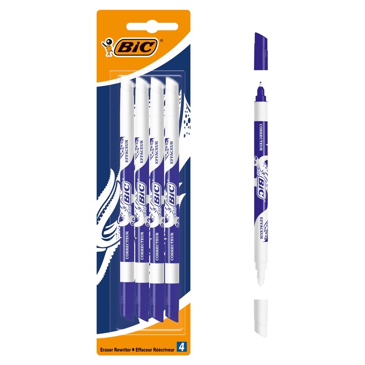Corector Stilou, BIC, Carioca, Culoare Albastru, Set 4 Bucati, MYONNA IT & E- COMMERCE ®