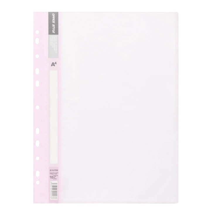 Dosar Plastic A4, Cu Sina si 10 Folii, Culoare Roz Pastel, Gauri Fixare Biblioraft