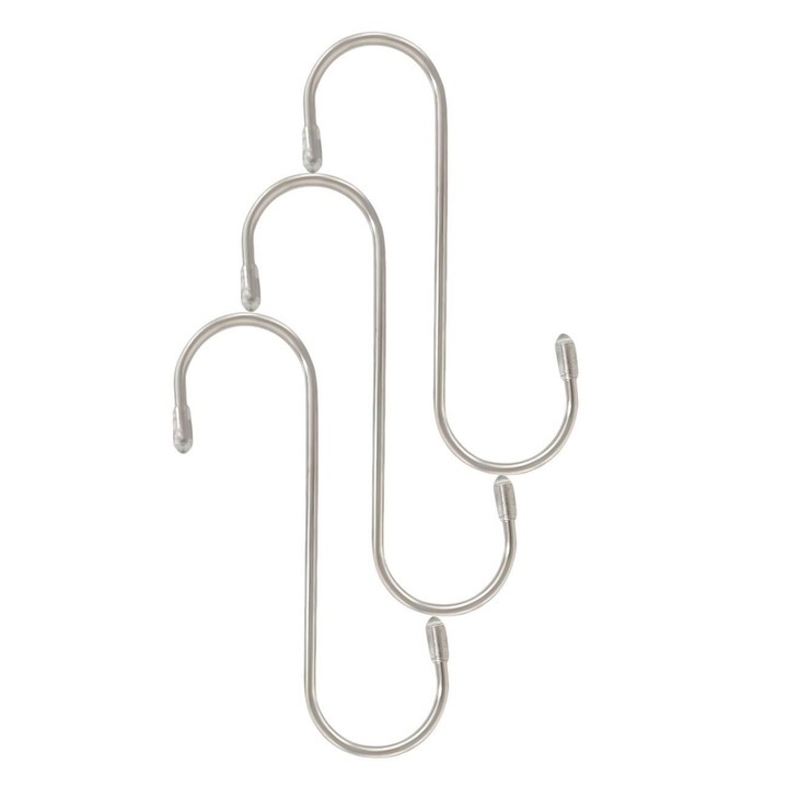 Set 3 carlige multifunctionale Antbro® in forma de S, din otel inoxidabil, gri, 14 cm