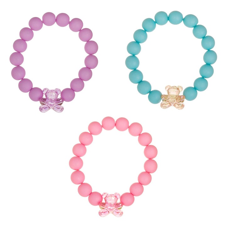 Bratari Copii, Set 3 Buc, Margele Mate, Multicolor, Ursulet Transparent