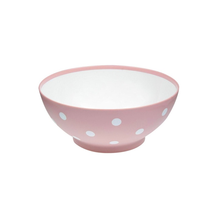 Bol Plastic, Model Mat, Culoare Roz cu Buline Albe, Capacitate 350ml