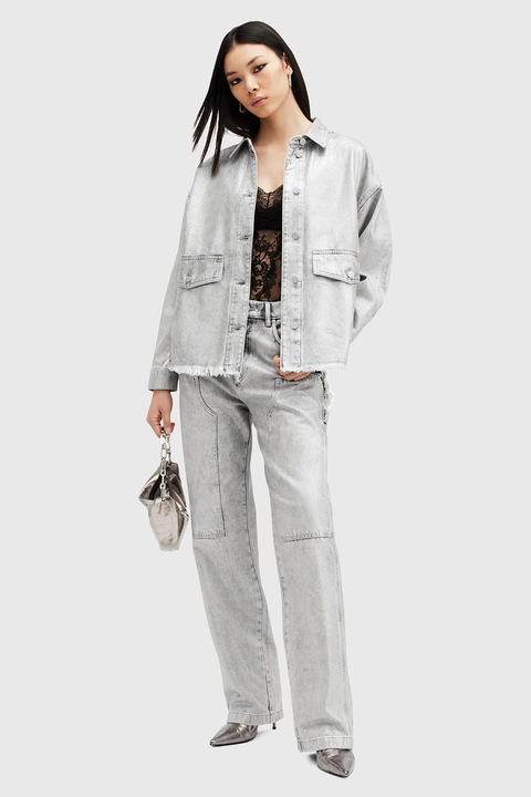 AllSaints, Дънки с висока талия и захабен ефект, Светло сив