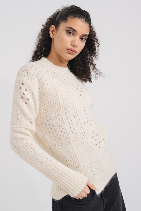 AllSaints, Pulover regular-fit cu decolteu la baza gatului, Alb optic