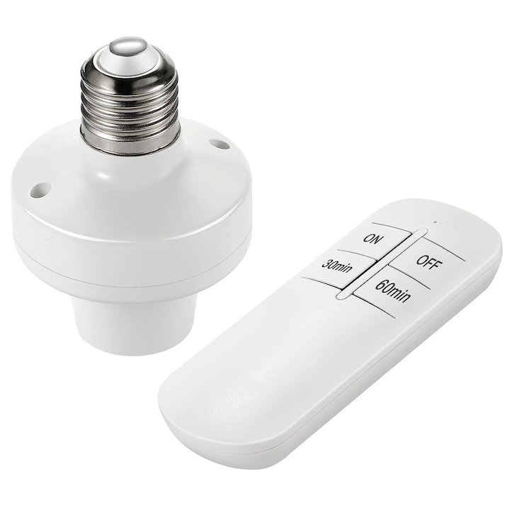 Set socluri E26/E27 cu intrerupator fara fir, Wireless, distanta operare 10-30 m, cu Timer automat, OUYLAF, Alb