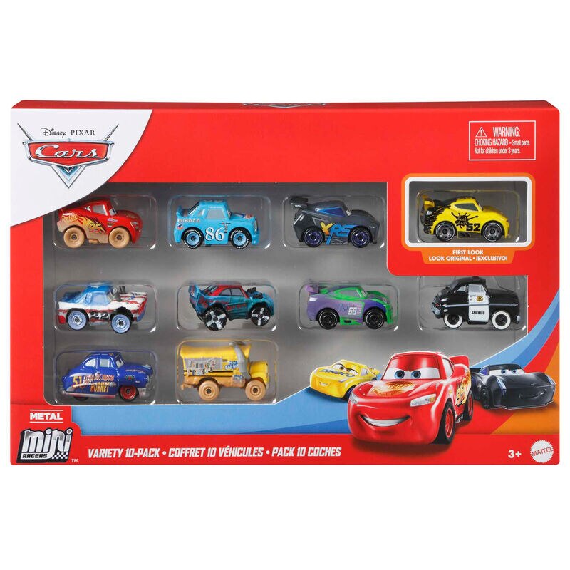 Set 10 masini colectibile Disney Cars, Mattel, 18, 5x25, 5x4cm
