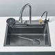 Chiuveta Multifunctionala BisDesign® pentru Bucatarie, Toate Accesoriile Incluse, Dus Extractabil, Tocator ABS, Spalator Pahare, Material Antiaderent, Functie Cascada, Finisaj Gri Grafit, Dimensiune 60x45 cm