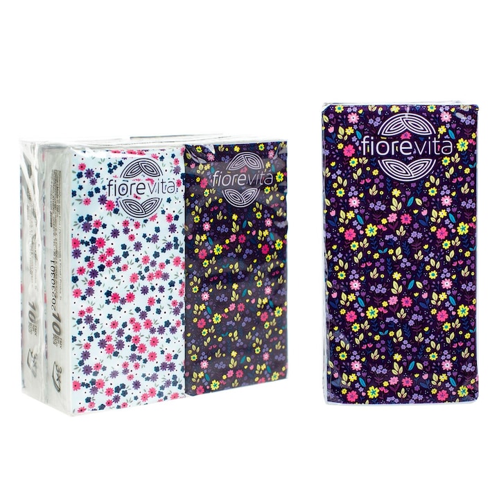 Комплект от 4 опаковки с носни кърпички, Fiorevita, Носни, 3 слоя, многоцветни