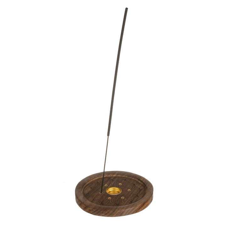 Suport rotund plat din lemn floare pentru betisoare parfumate ø10cm