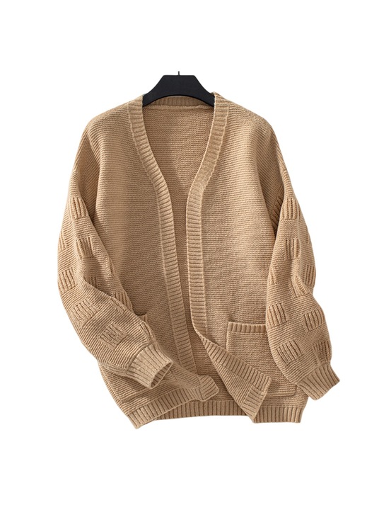 Jormftte női kardigán, bézs, akril, zsebekkel