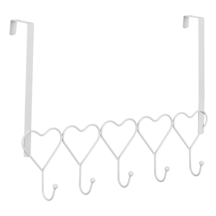 Cuier Metalic Usa, Inima, 5 Carlige, Alb, 41x30 cm