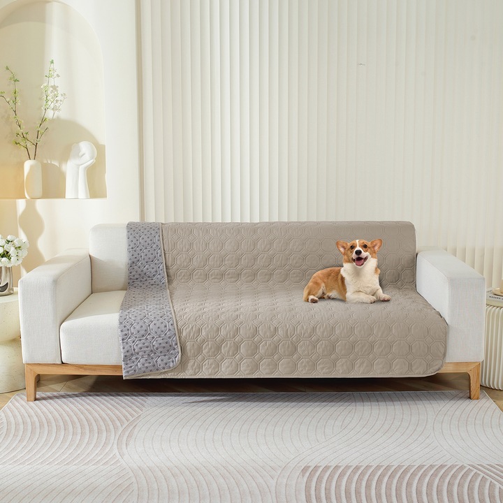 Бежов 30x53 инчов водоустойчив калъф за кучешки диван с комплект протектори за мебели с неплъзгащ се дизайн