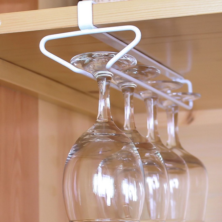 Метална поставка за чаши за вино, 25 см, бяла