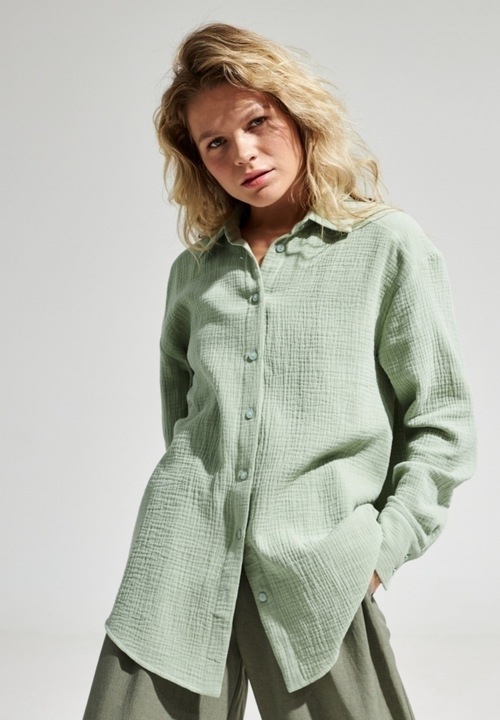 Női ing, Jormftte, klasszikus design, hosszú ujjú, zöld, pamut