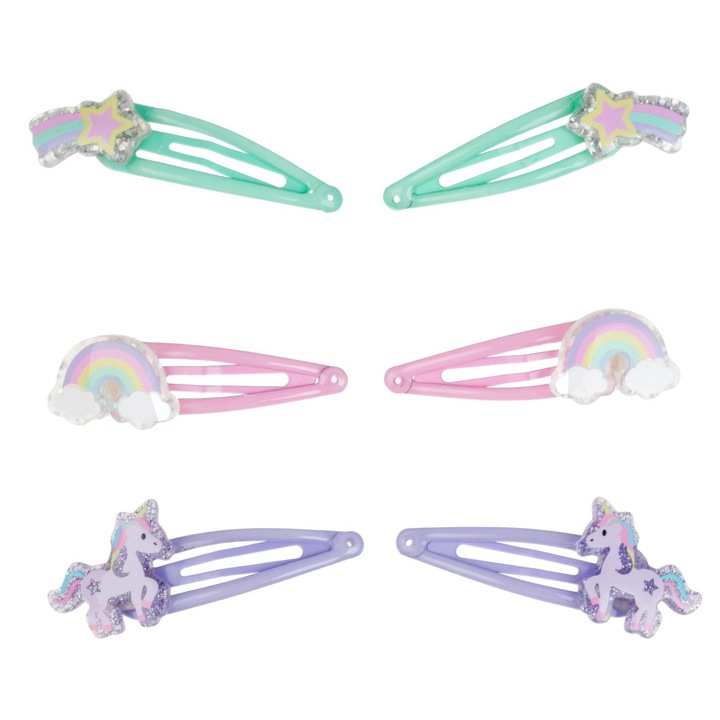 Set Clame Metalice Par de Diferite Culori 3D Unicorn Stele Curcubeu pentru Copii 6cm - 6buc
