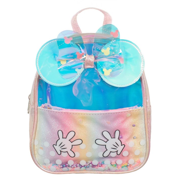 Gyermek hátizsák, Többszínű modell, Méretek 20x7x24cm, Holografikus és csillogó részletek, átlátszó zseb konfettivel és gyöngyökkel