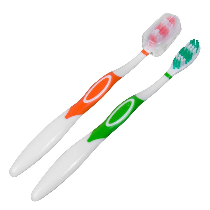 Zöld-narancssárga fogkefe tokkal - 2 db