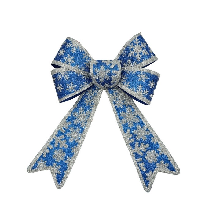 Funda pentru brad, Albastra, model de nea, cu margini argintii, 15 x 23 cm, PVC