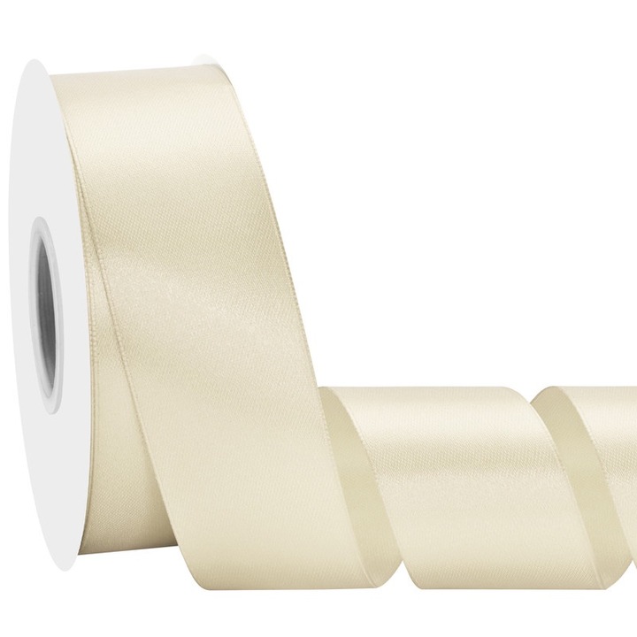 Panglica satin, alb ivory, 38mmx46m, set pentru ambalare cadouri, cu margini cusute, reutilizabil