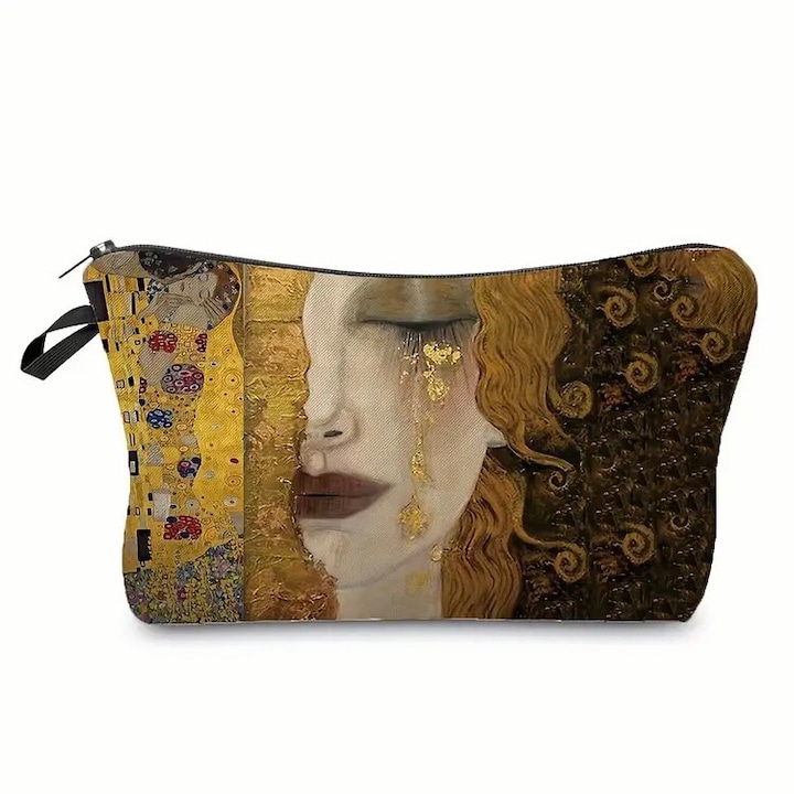 Gustav Klimt: Freya olajfestmény sminktáska, kozmetikai táska, neszeszer, pipere, piperetáska, kitűnő ajándék, 14x22 cm #16-1