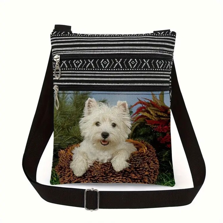 Táska, kistáska, válltáska, westy, West Highland terrier kutya motívum, vászon, 19x23,5 cm