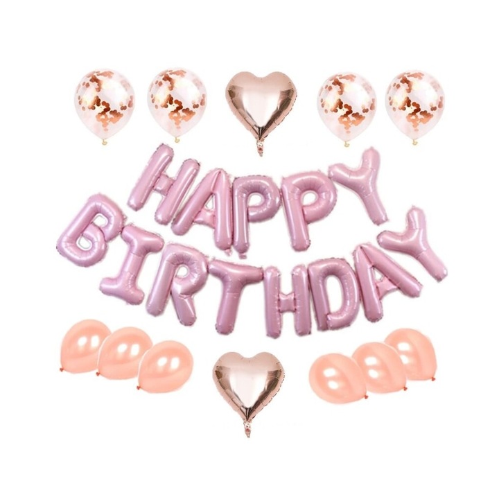 Set 25 Baloane Happy Birthday Macvi® Rose pentru Petreceri