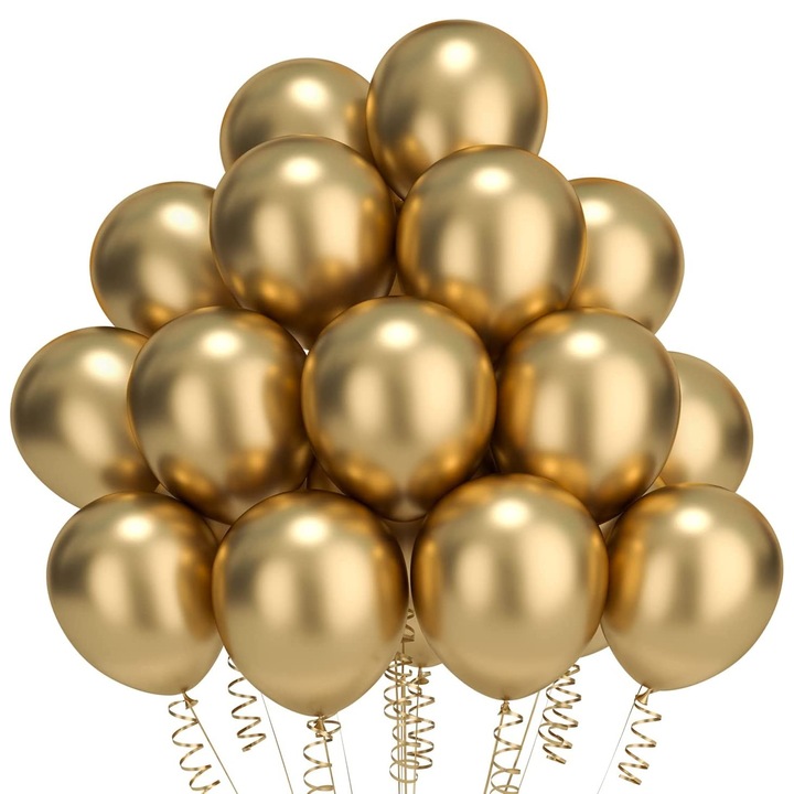 Set 50 Baloane Latex Auriu Metalizat Macvi® 30 cm, Perfecte pentru Petreceri si Evenimente