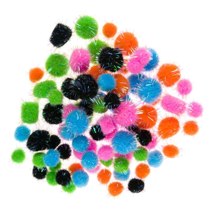 Креативен комплект Pom Pom, многоцветен, 80 части, сребърен блясък, 1-2 cm