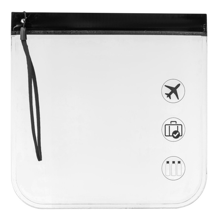 Set Pungi Travel Cosmetice, 20x20 cm, Transparent, Cu Maner Negru, 2 Bucati