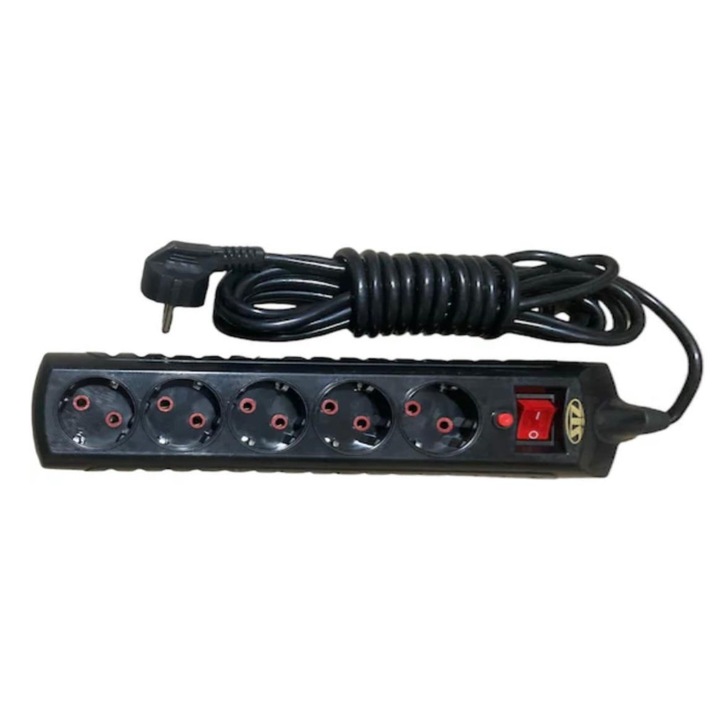 Разклонител 250V, 16A, 5 гнезда, Индивидуален ключ, 3 метра