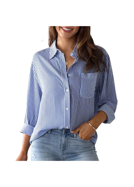 Női ing, Jormftte, lezser gombos, kék/fehér, pamut és poliészter