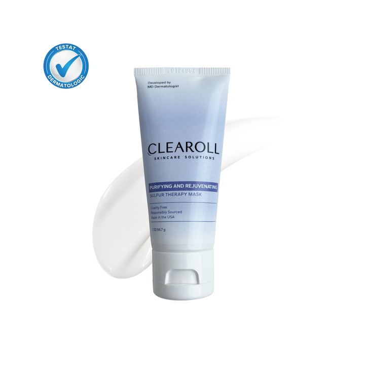 Маска за лице със сяра, пречистваща с ревитализиращ ефект, Clearoll® Препоръчва се за акне, розацея, зачервяване, суха кожа, мазна кожа, разширени пори, бръчки, уморена и старееща кожа, Разработена от дерматолози, 56.7 г