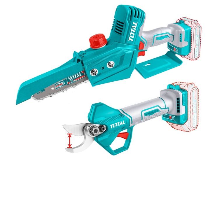 Total Industrial láncfűrész és metszőolló készlet, 20 V, 1 x 2 Ah