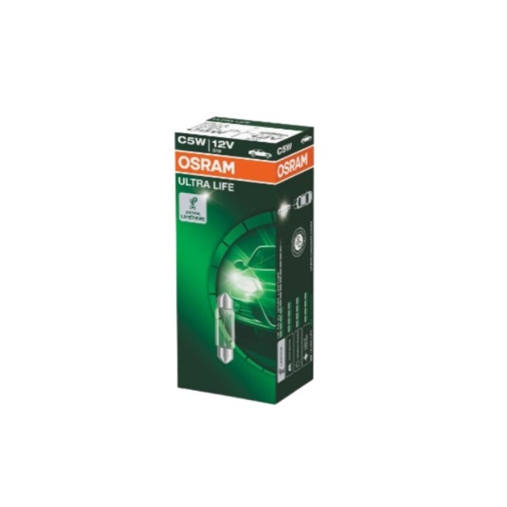 Bec OSRAM iluminare numar circulatie 12 V, C5W Ultra Life, set 10 bucati, 6418ULT