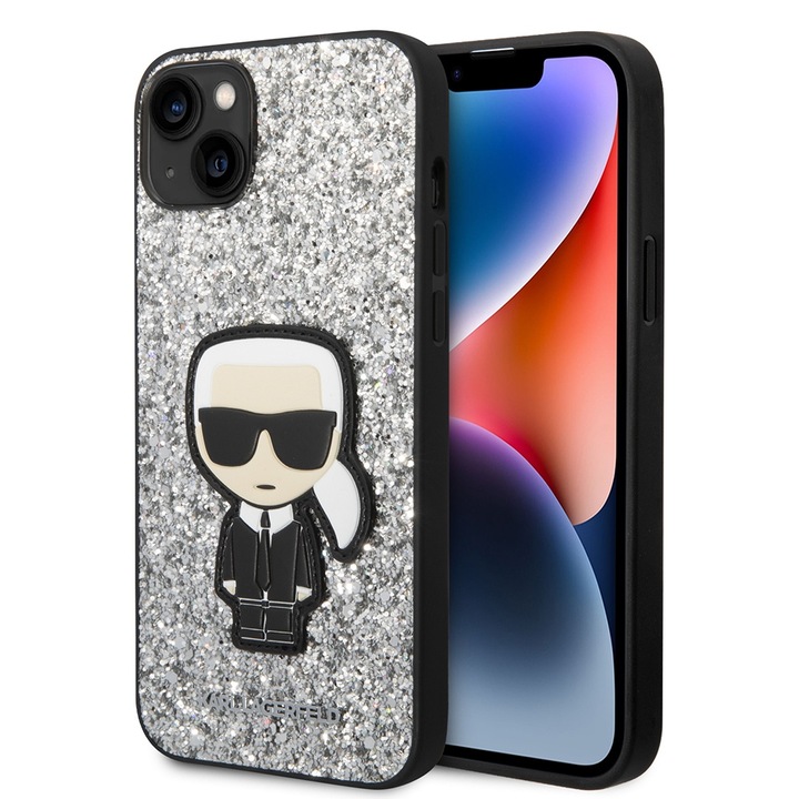 Калъф за iPhone 15 Plus/iPhone 14 Plus, A59, Поликарбонат, Silver Flakes Ikonik