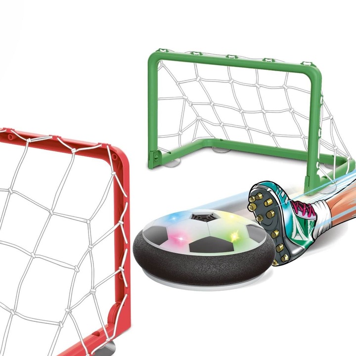 Set Joc Fotbal, Air Hover, Mingea Planeaza, Cu Porti, Multicolor, Functioneaza cu 4 Baterii AA, 3+ Ani