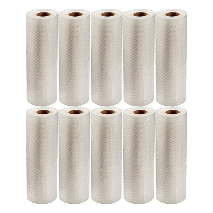 Set 10 role pungi universale pentru vidat si sigilat alimente, NEXTLY, gofrate, lavabile, conservare optima, fructe, legume, carne, mancare, compatibilitate universala, rezistenta la inghet si caldura, 500x22cm