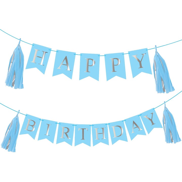 Ciel Party Banner ezüst fóliával és rojtokkal 3 m