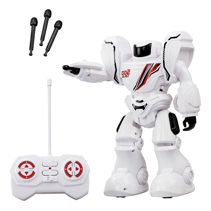 Робот с дистанционно управление Silverlit, Ycoo Robo Blast One, стартер, черно и бяло, 4-посочно управление, включени 3 стрелки