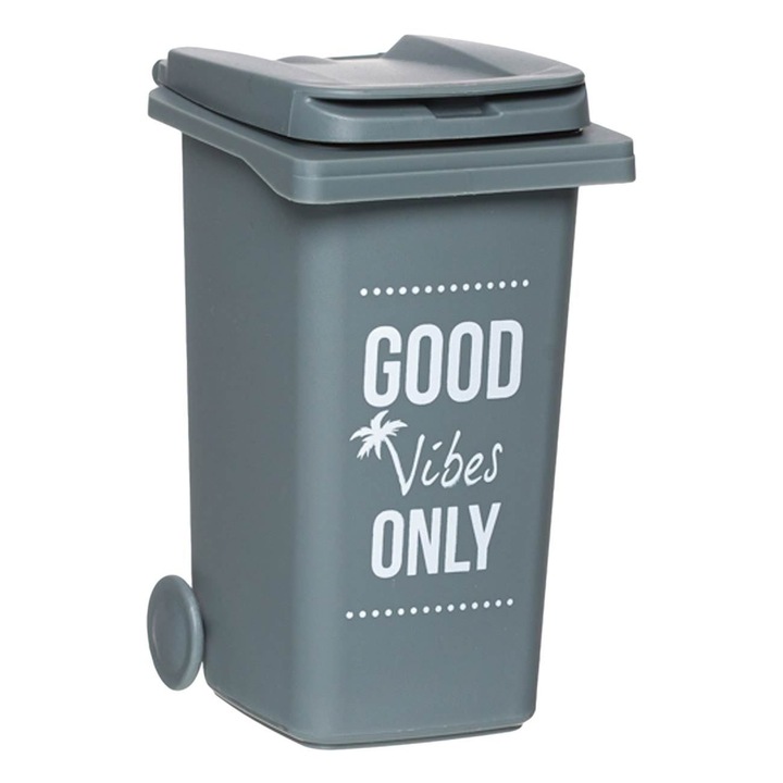 Cos de Gunoi Plastic, Good Vibes, Capacitate 0.48L, Gri, MYONNA IT & E- COMMERCE ®