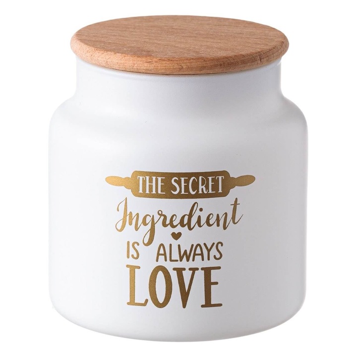 Borcan Sticla, Model Mat, Mesaj Auriu, Capac Lemn, Capacitate 0, 635L