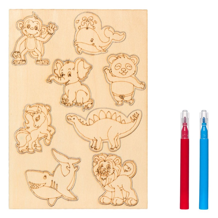 Decupaje din Lemn Animale & 2 Carioci 20.9x14.7cm