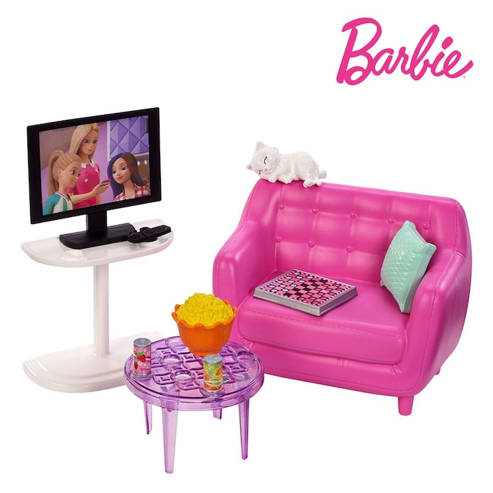 Barbie bútor szett, mozgatható kiegészítőkkel, színes, 3-7 éves korig