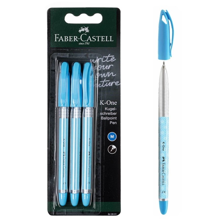 Faber Castell K-One golyóstoll készlet, finom írás, kék, 3 részes