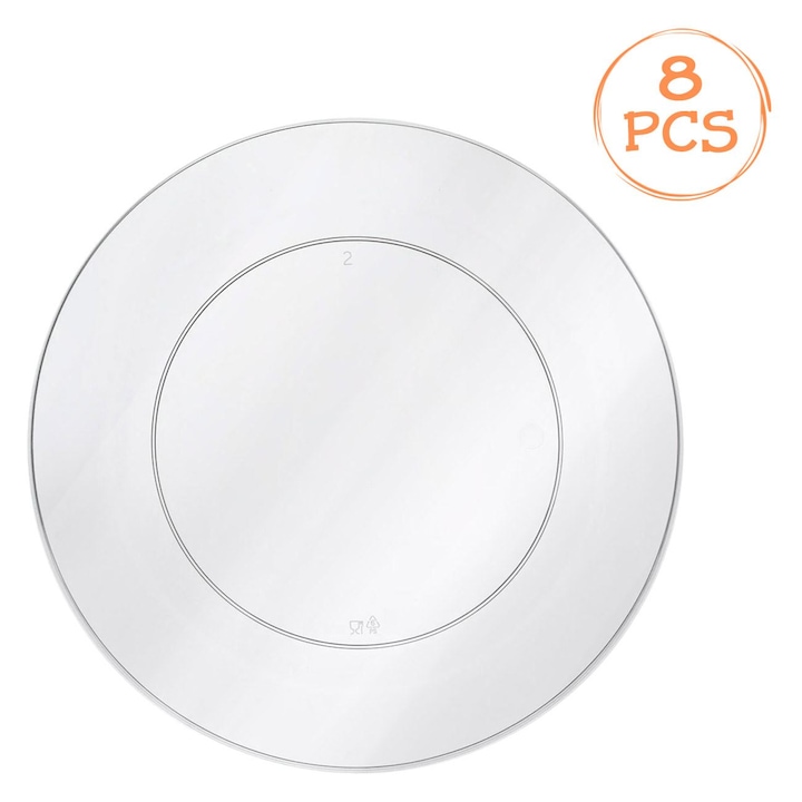 Прозрачни пластмасови чинии за многократна употреба 18 см - 8 бр