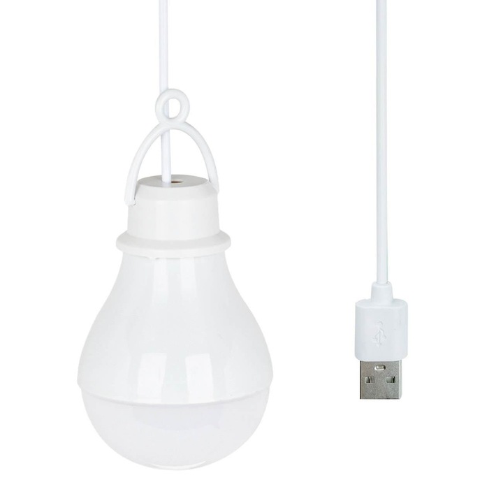 USB LED крушка, 5W, кабел 1.05m, студена бяла светлина